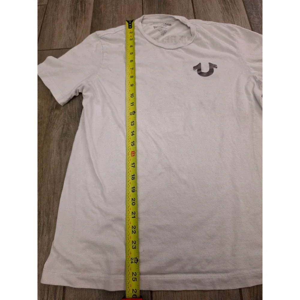 True Religion Mens White Buddha Graphic T-Shirt Medium Metallic Horseshoe Logo